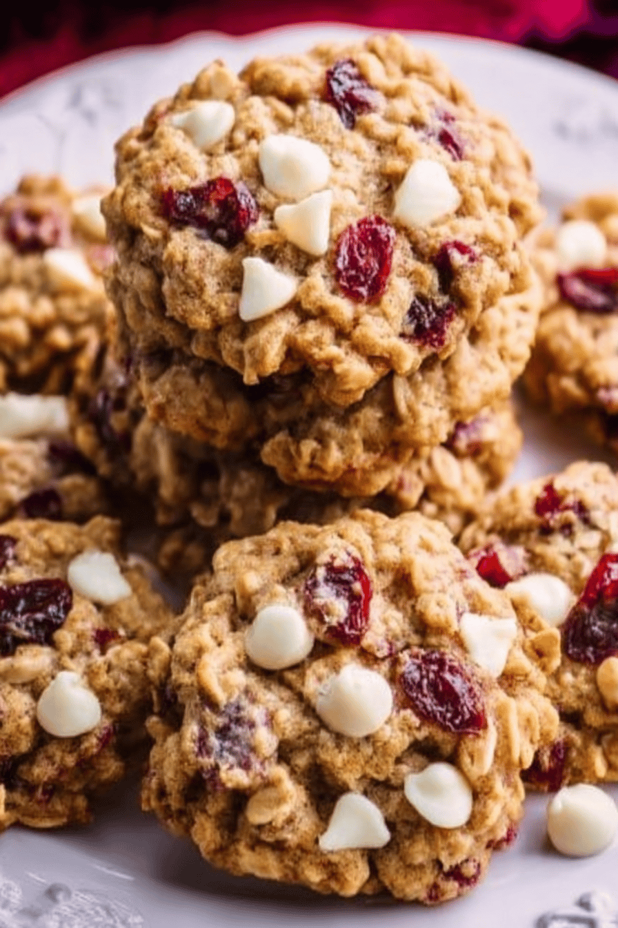 Cranberry White Chocolate Oatmeal Cookies Recipe slice on plate showing perfect texture and swirl pattern