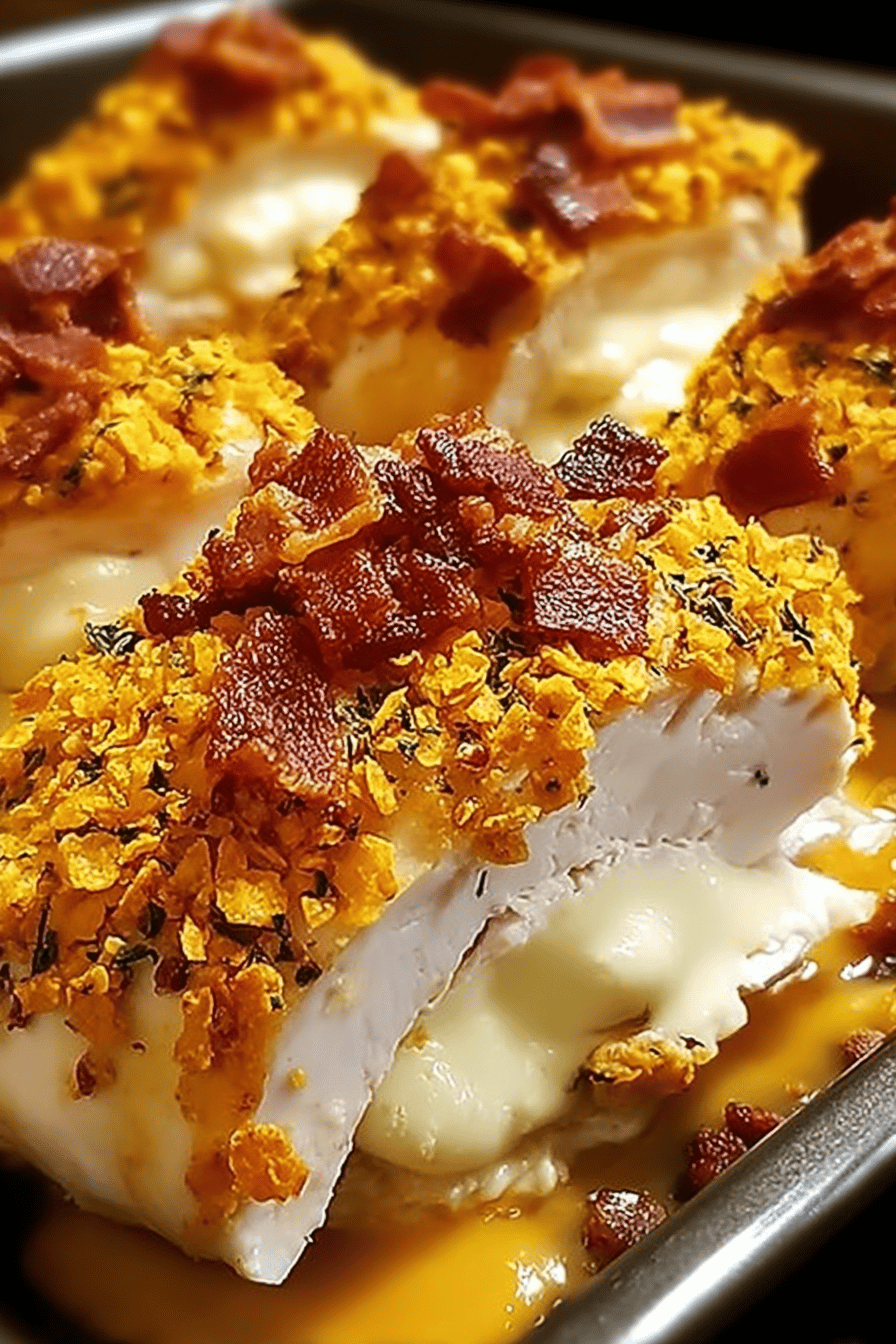 Cream Cheese and Bacon Stuffed Chicken with a Doritos Crust Recipe final dish beautifully presented and ready to serve