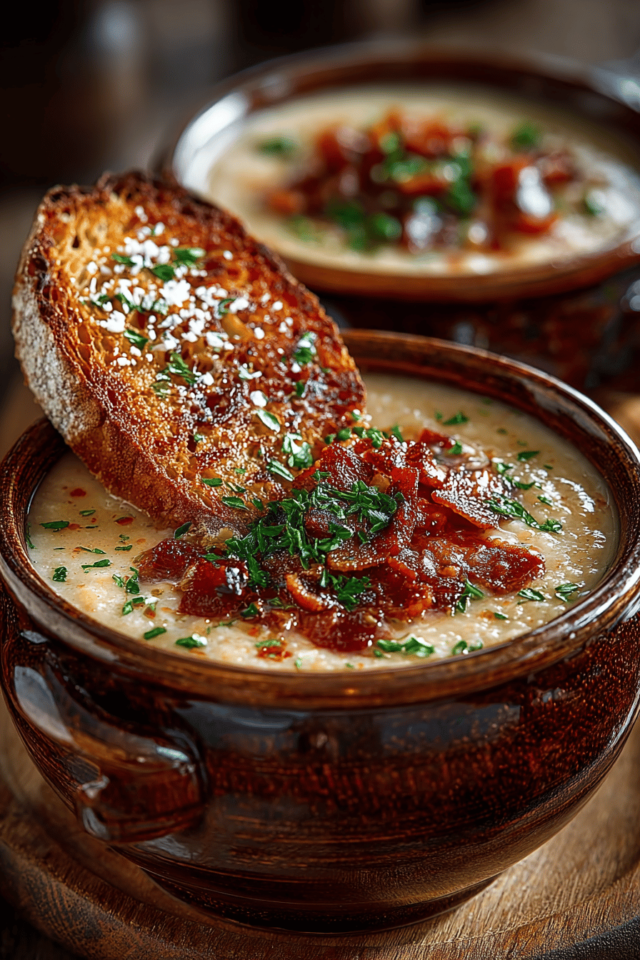 Creamy Bacon and White Bean Soup Recipe slice on plate showing perfect texture and swirl pattern