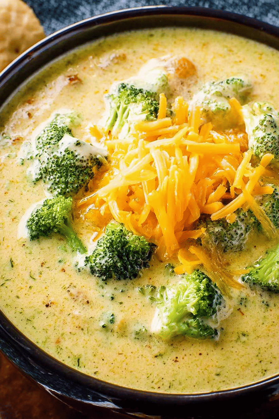Creamy Broccoli and Cheddar Soup Recipe ingredients organized and measured on kitchen counter