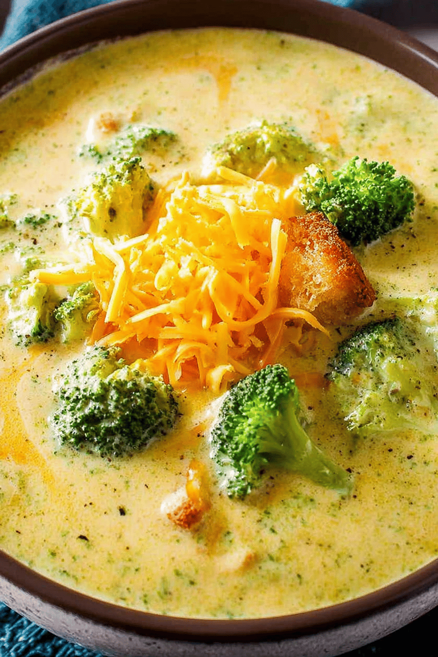 Creamy Broccoli and Cheddar Soup Recipe final dish beautifully presented and ready to serve