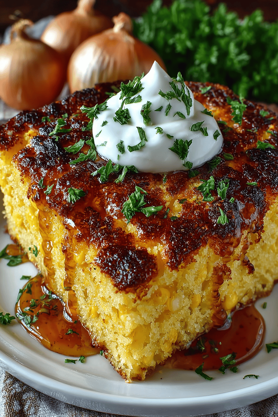 Creamy Cornbread Casserole Recipe final dish beautifully presented and ready to serve