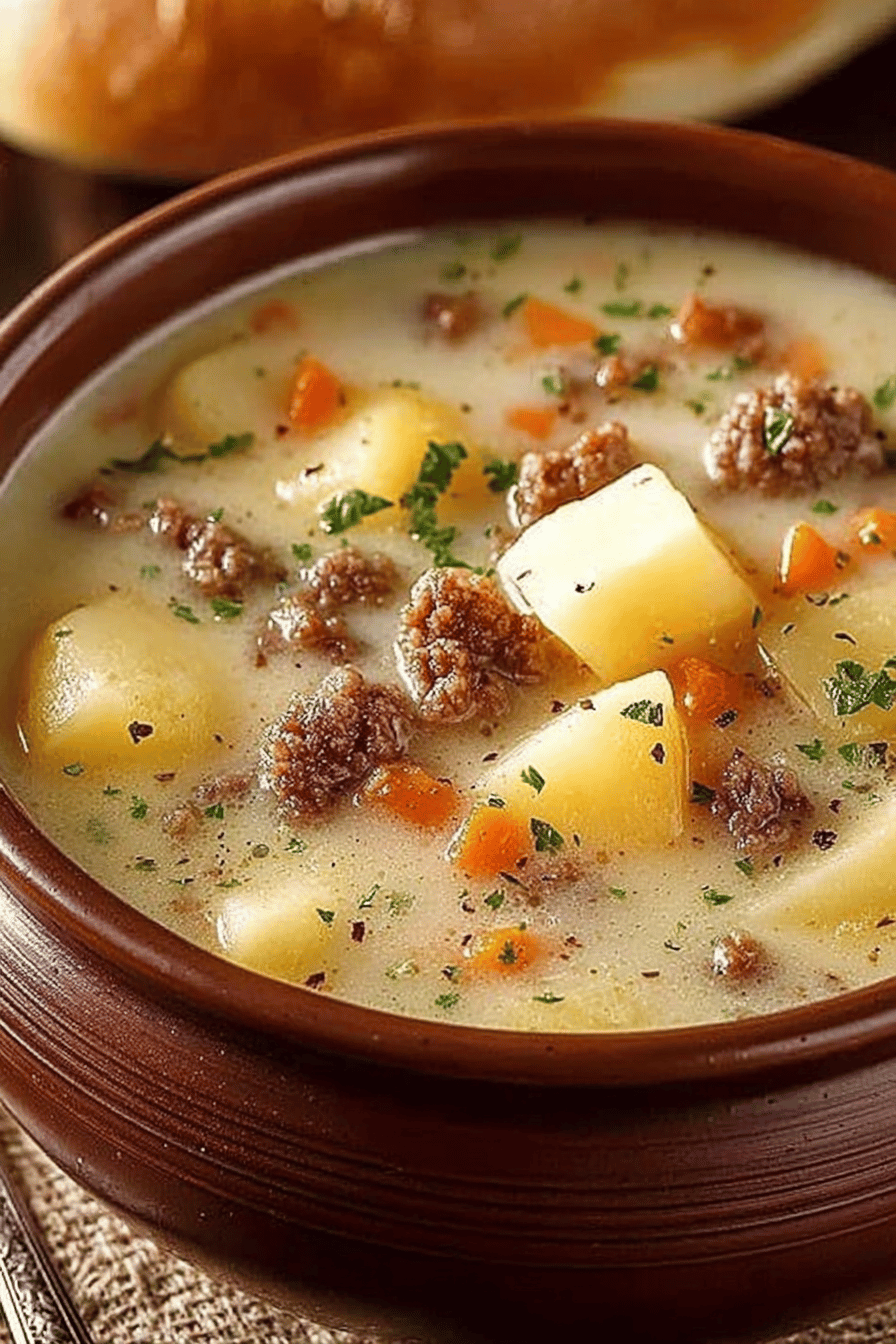 Creamy Potato and Hamburger Soup Recipe: A Crockpot Delight ingredients organized and measured on kitchen counter