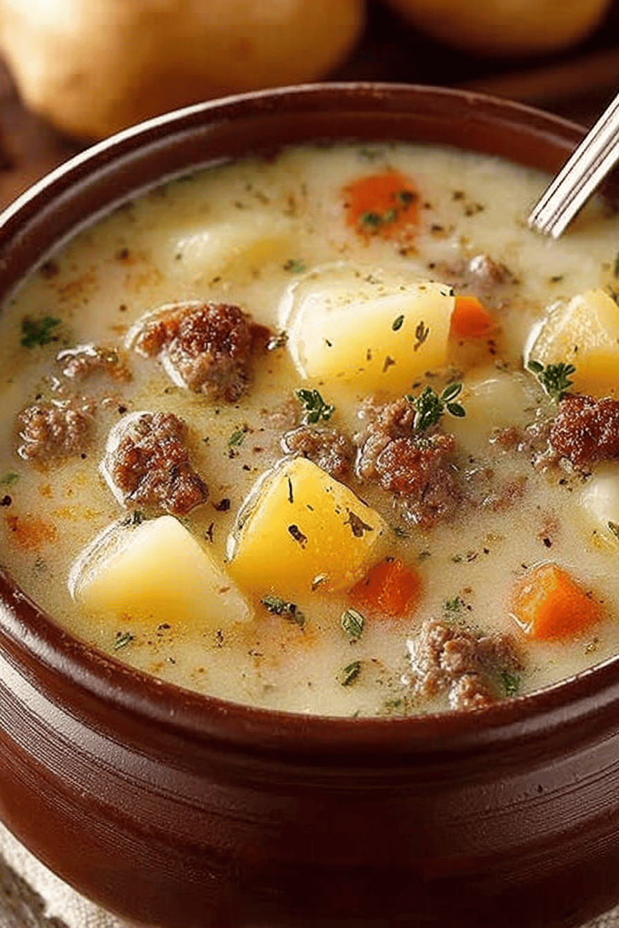 Creamy Potato and Hamburger Soup Recipe: A Crockpot Delight final dish beautifully presented and ready to serve