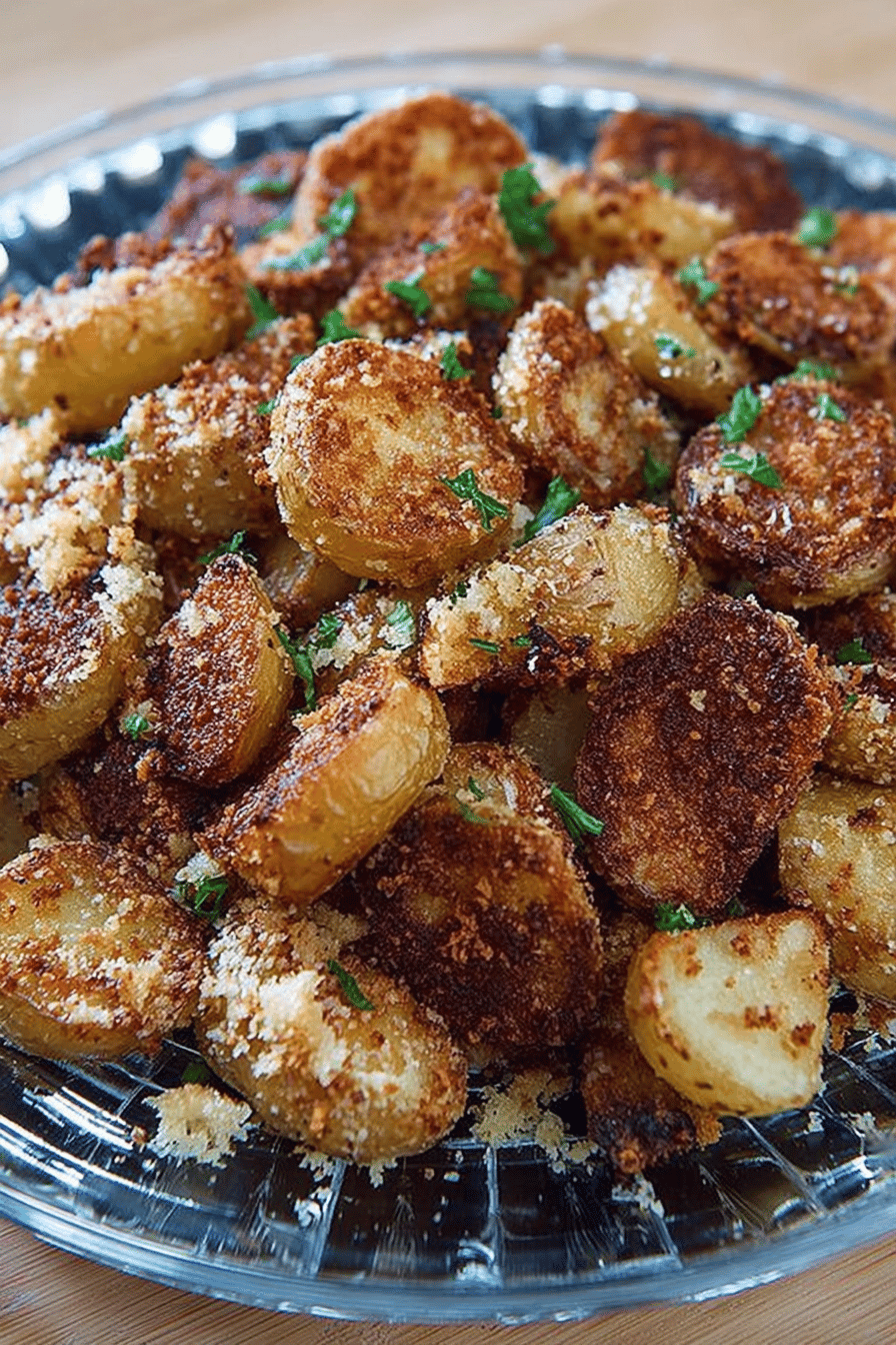 Crispy Garlic Parmesan Potatoes Recipe slice on plate showing perfect texture and swirl pattern