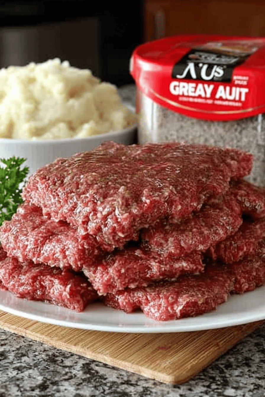 Crock Pot Cube Steak Recipe ingredients organized and measured on kitchen counter