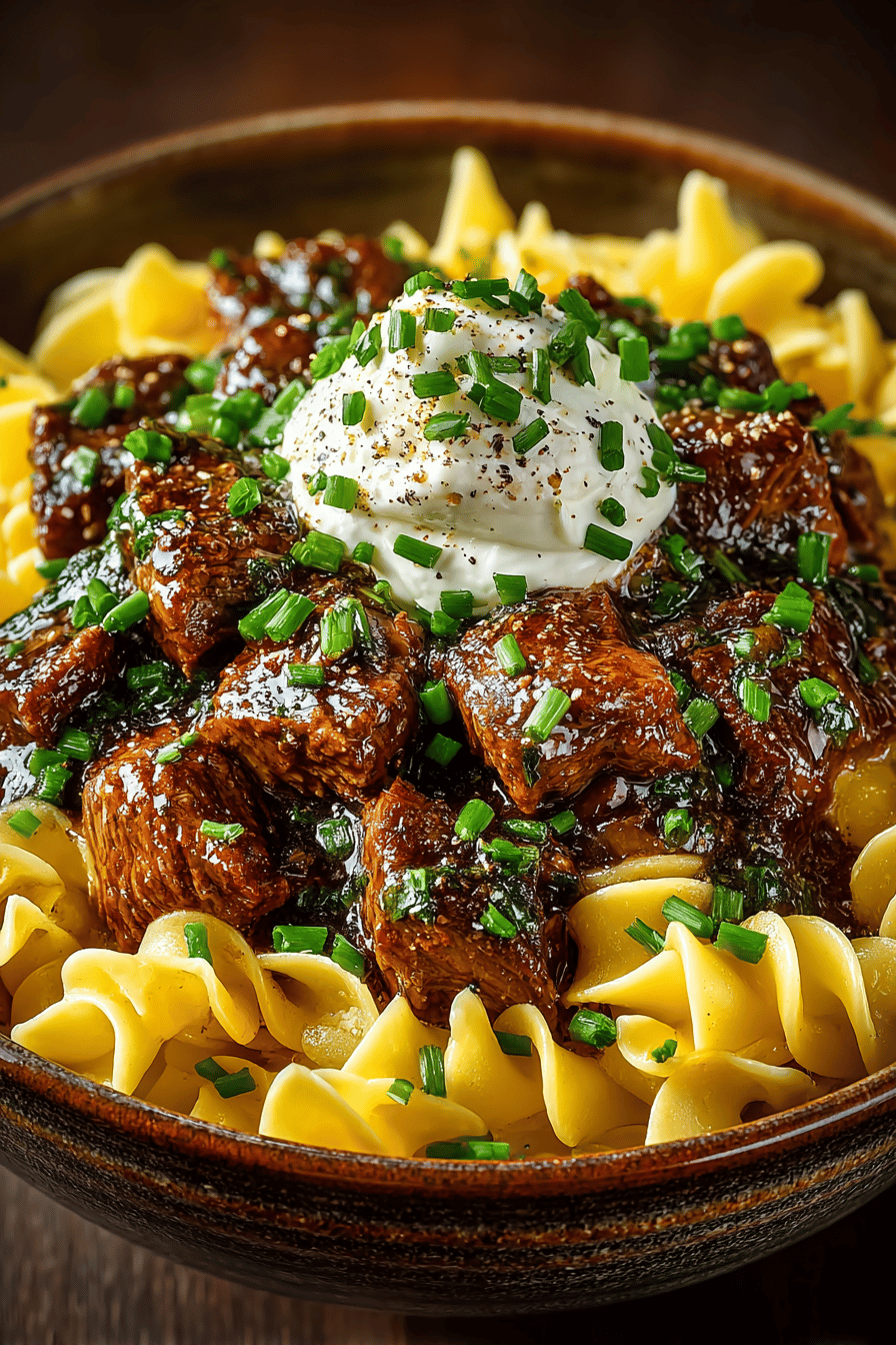 Crockpot Beef Tips with Noodles Recipe ingredients organized and measured on kitchen counter