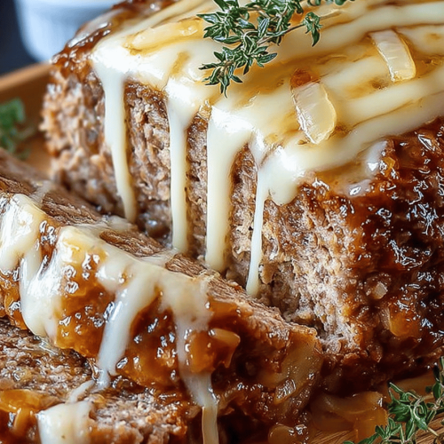 Crockpot French Onion Meatloaf Topped with Melted Swiss Cheese Recipe