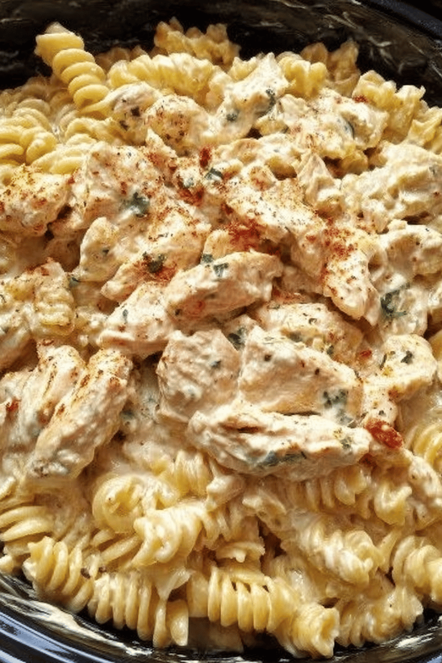 Crockpot Garlic Parmesan Chicken Pasta Recipe ingredients organized and measured on kitchen counter