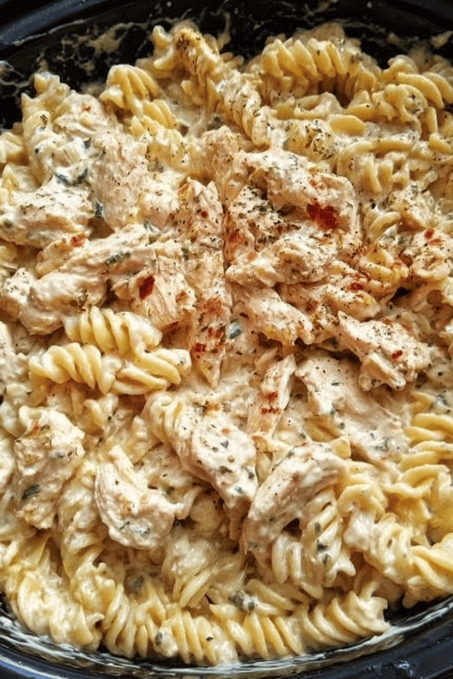 Crockpot Garlic Parmesan Chicken Pasta Recipe final dish beautifully presented and ready to serve