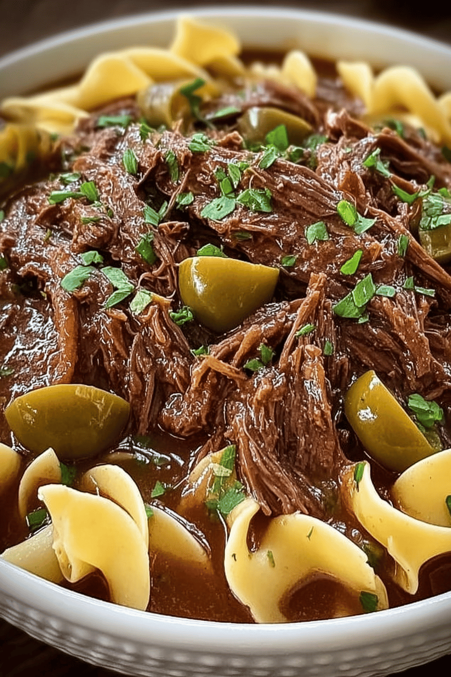 Crockpot Mississippi Beef and Noodles Recipe ingredients organized and measured on kitchen counter