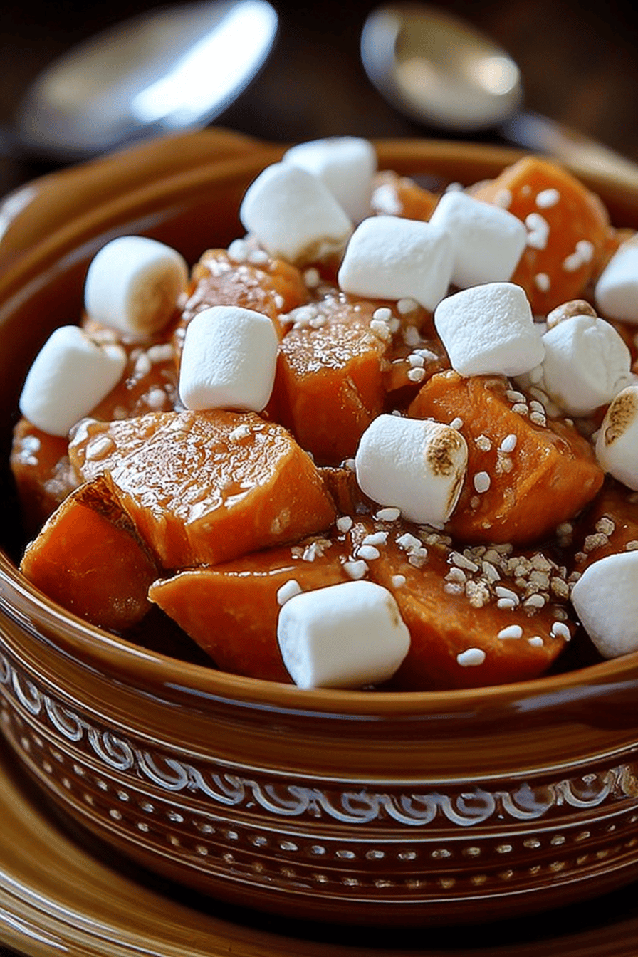 Crockpot Sweet Potatoes with Marshmallows Recipe ingredients organized and measured on kitchen counter