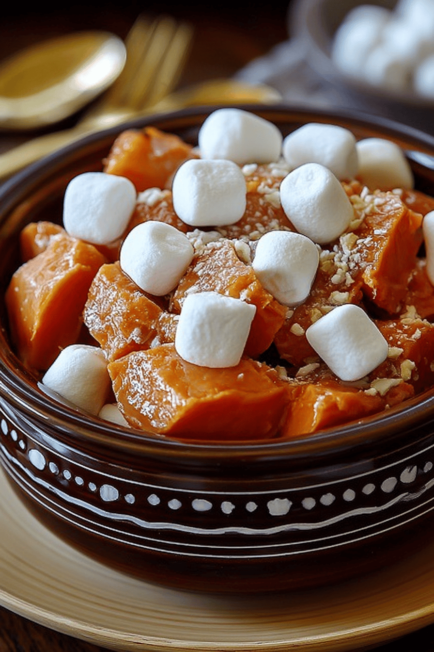 Crockpot Sweet Potatoes with Marshmallows Recipe slice on plate showing perfect texture and swirl pattern