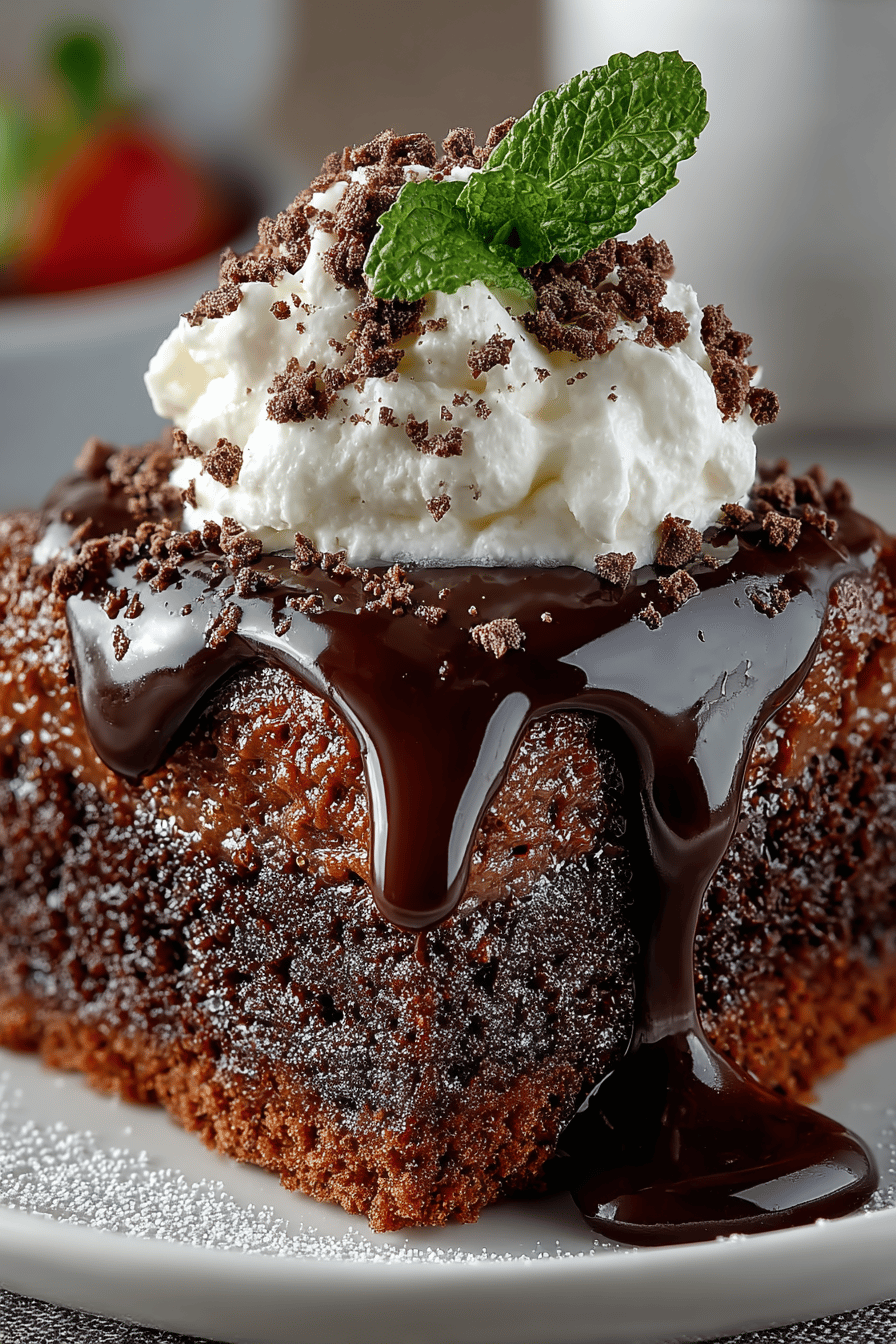 Death by Chocolate Poke Cake Recipe final dish beautifully presented and ready to serve