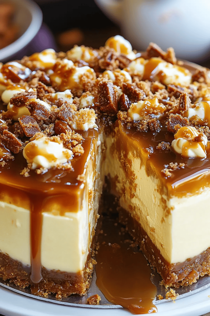 Decadent: Caramel Cheesecake Recipe with Toffee Topping