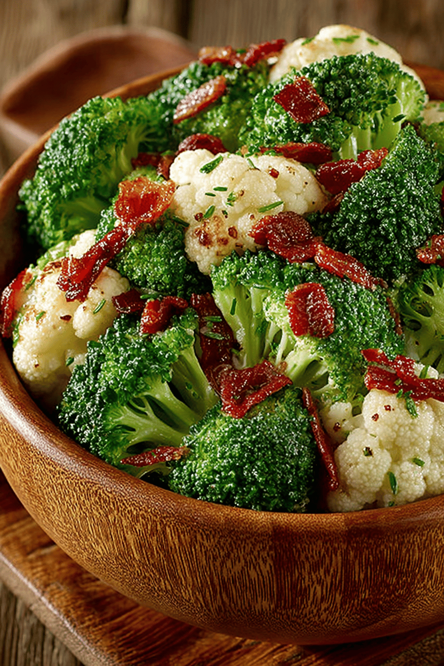 Delicious Broccoli and Cauliflower Salad Recipe final dish beautifully presented and ready to serve