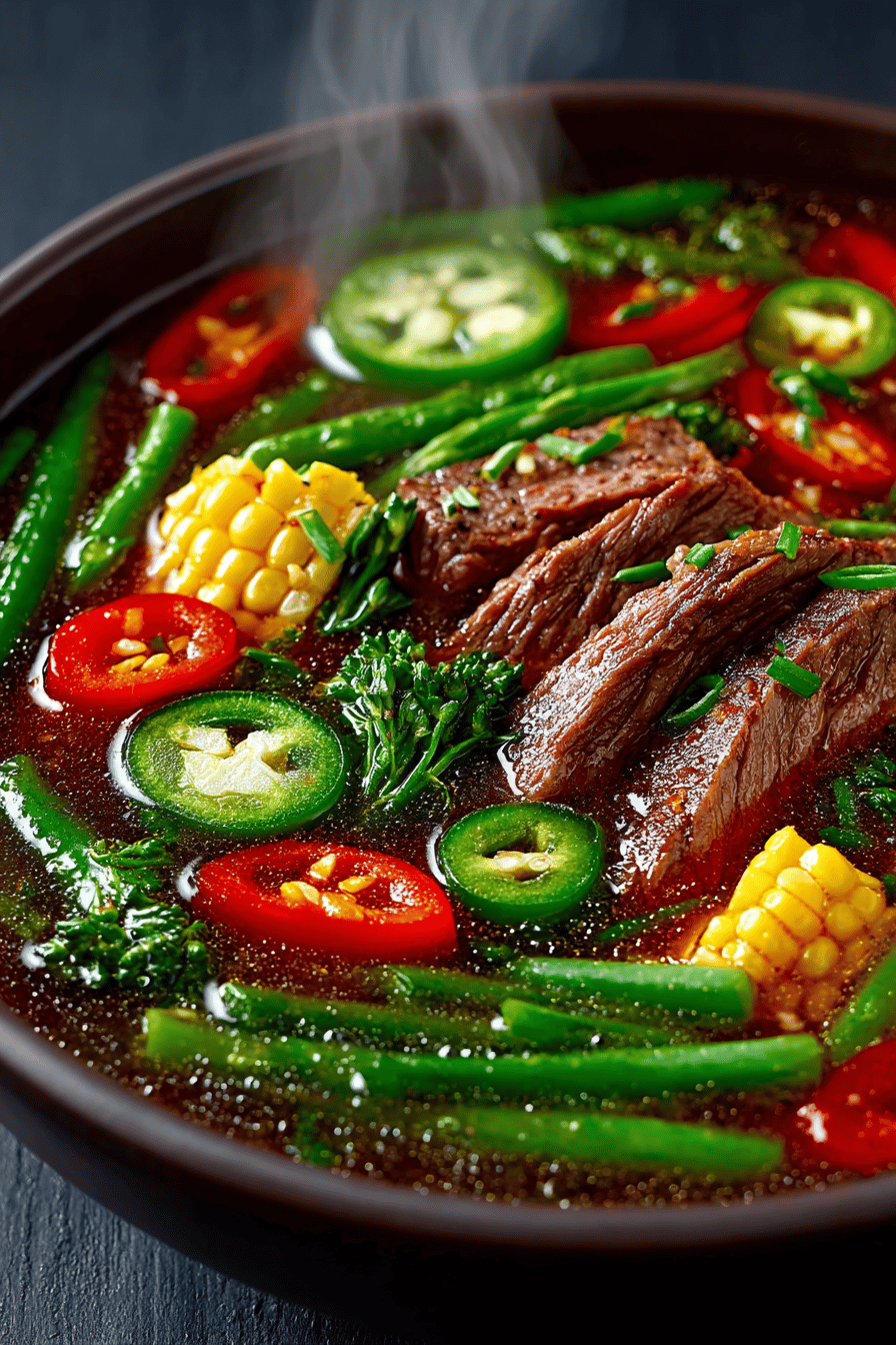 Delicious Vegetable Beef Soup Recipe at RecipesFiber final dish beautifully presented and ready to serve
