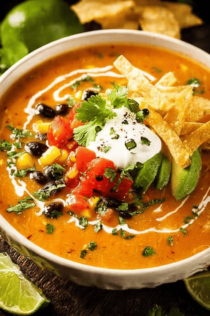 Discover The Ultimate Tortilla Soup Recipe ingredients organized and measured on kitchen counter