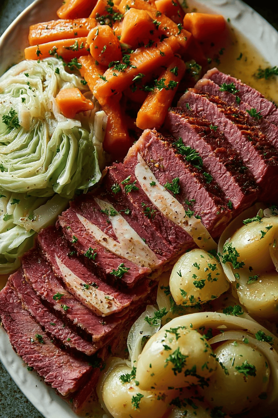 Easy Instant Pot Corned Beef and Cabbage Recipe ingredients organized and measured on kitchen counter