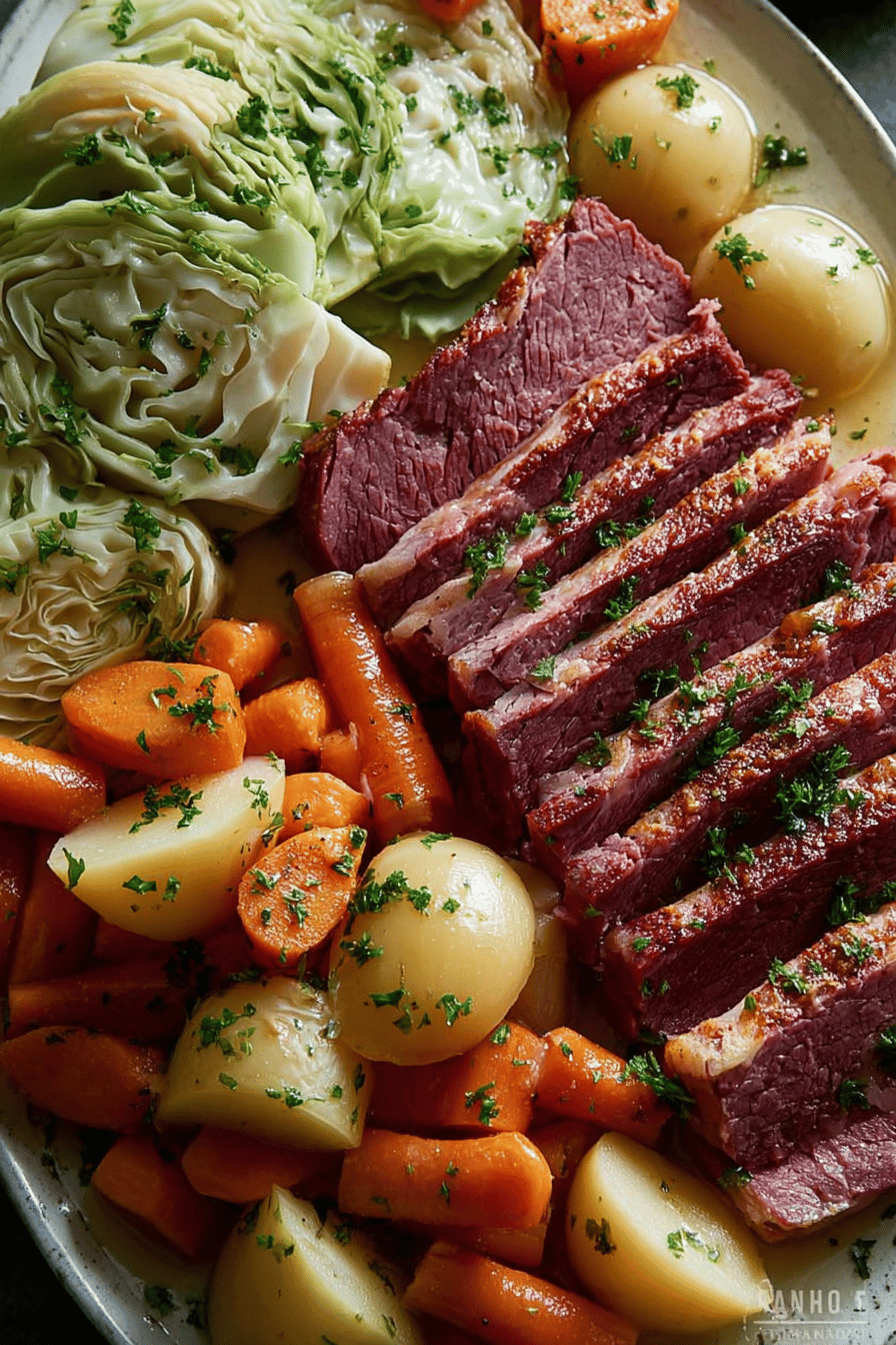 Easy Instant Pot Corned Beef and Cabbage Recipe final dish beautifully presented and ready to serve