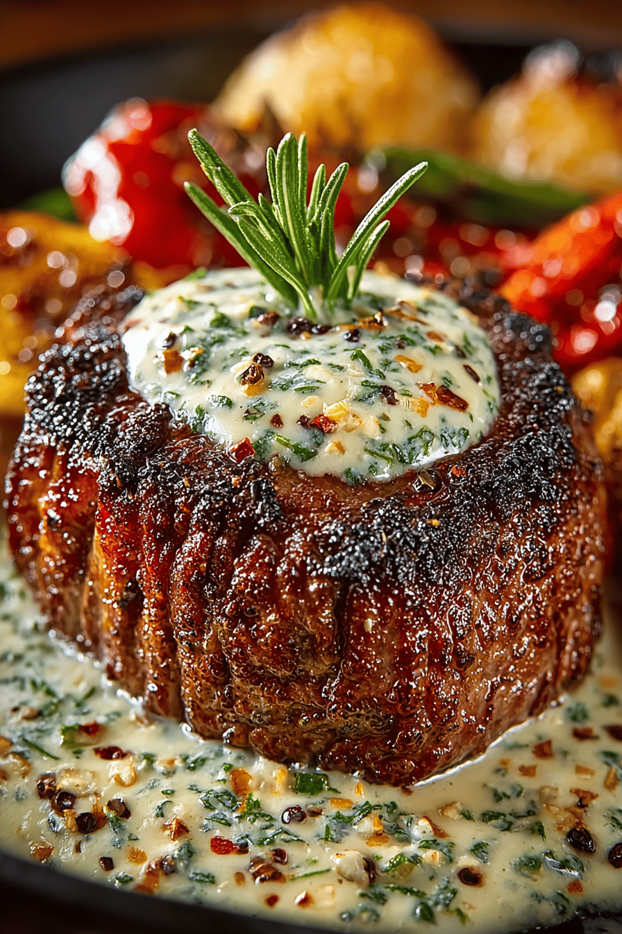 Exquisite Seared Filet Mignon with Shallot Peppercorn Cream Sauce Recipe final dish beautifully presented and ready to serve