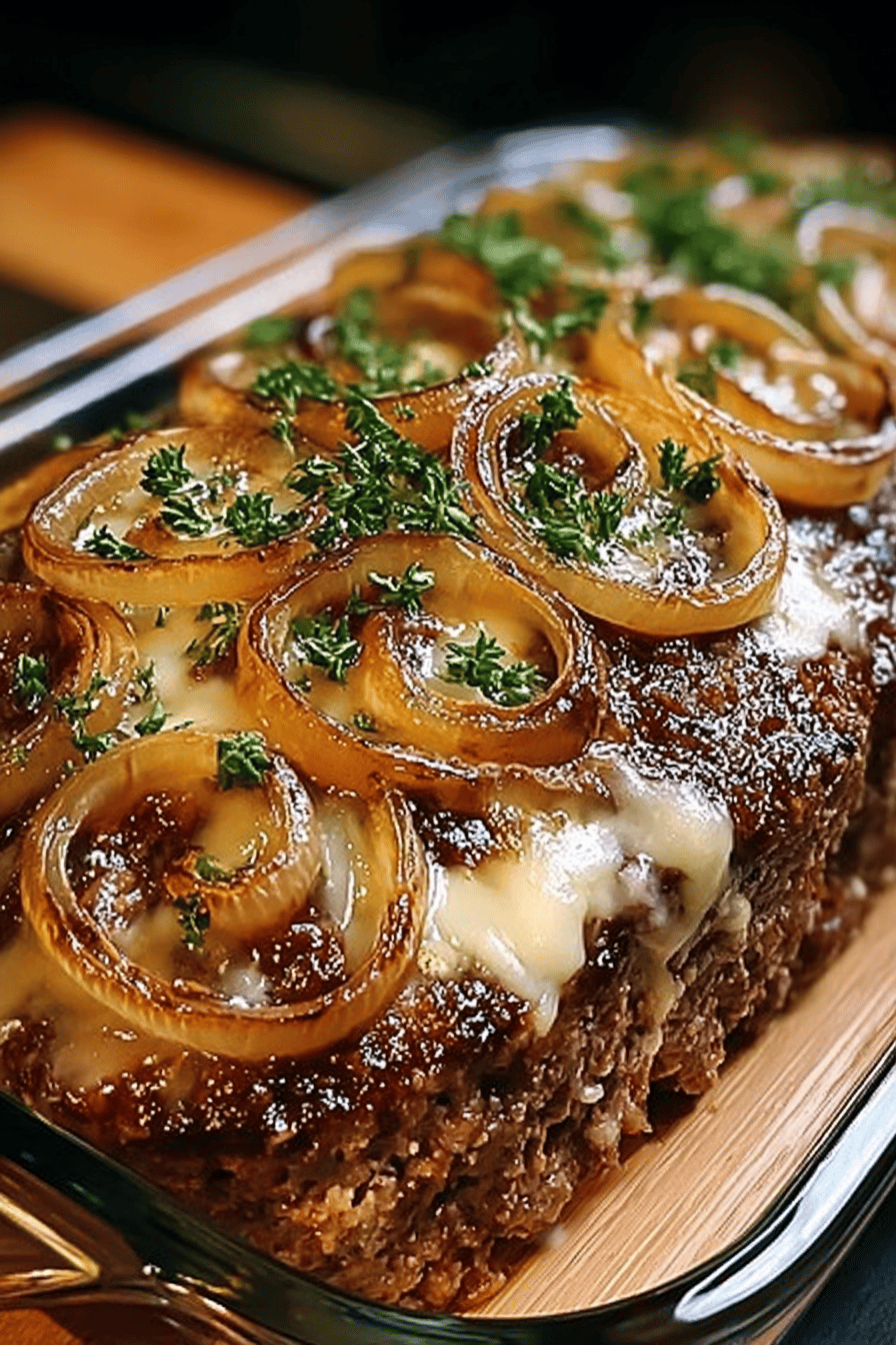 French Onion Meatloaf Recipe: A Savory Twist on a Classic Dish slice on plate showing perfect texture and swirl pattern