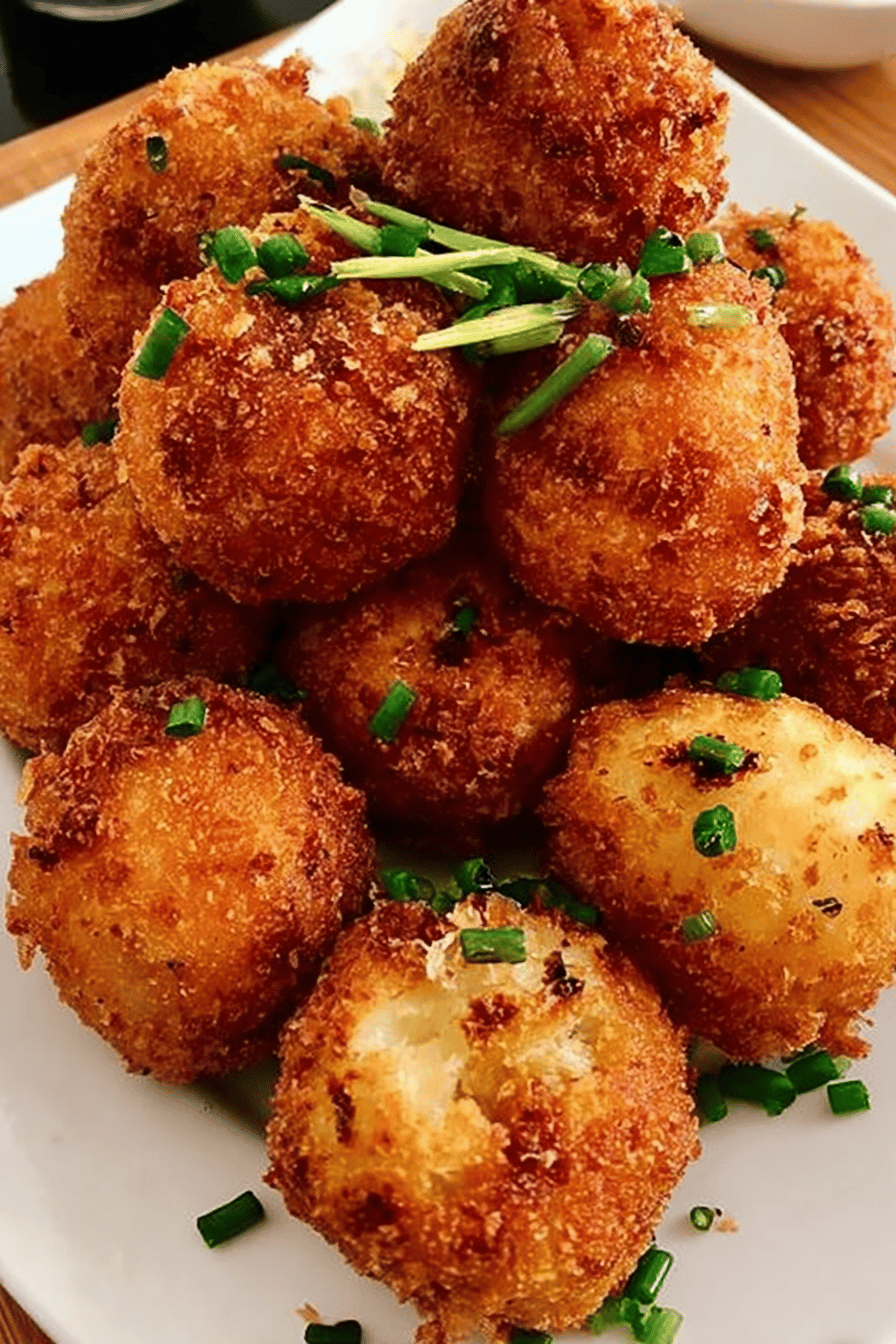 Fried Mashed Potato Balls Recipe ingredients organized and measured on kitchen counter