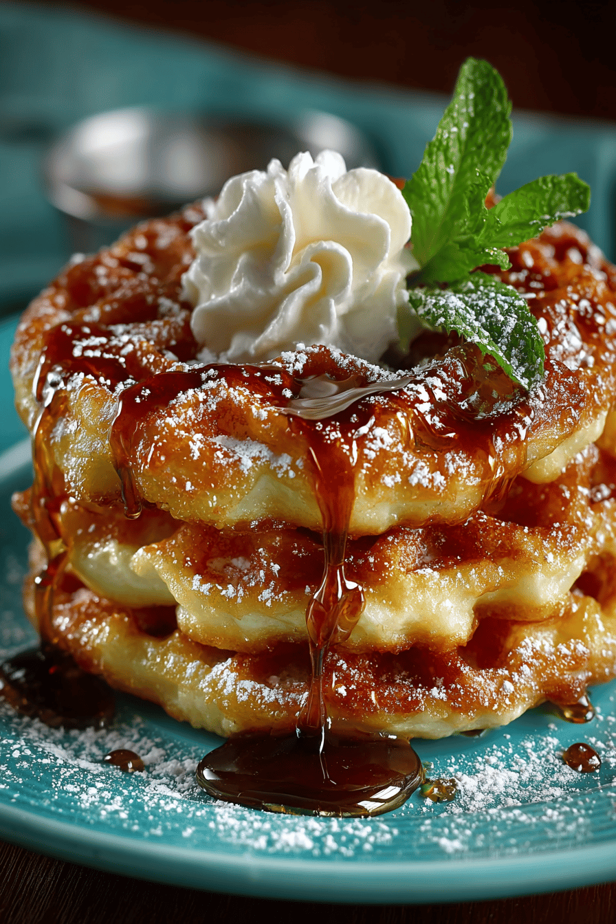 Funnel Cakes Recipe - Learn How to Make Delicious Carnival Treats at Home slice on plate showing perfect texture and swirl pattern