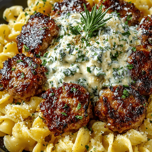 Garlic Butter Sausage Bites Paired with Creamy Parmesan Pasta Recipe