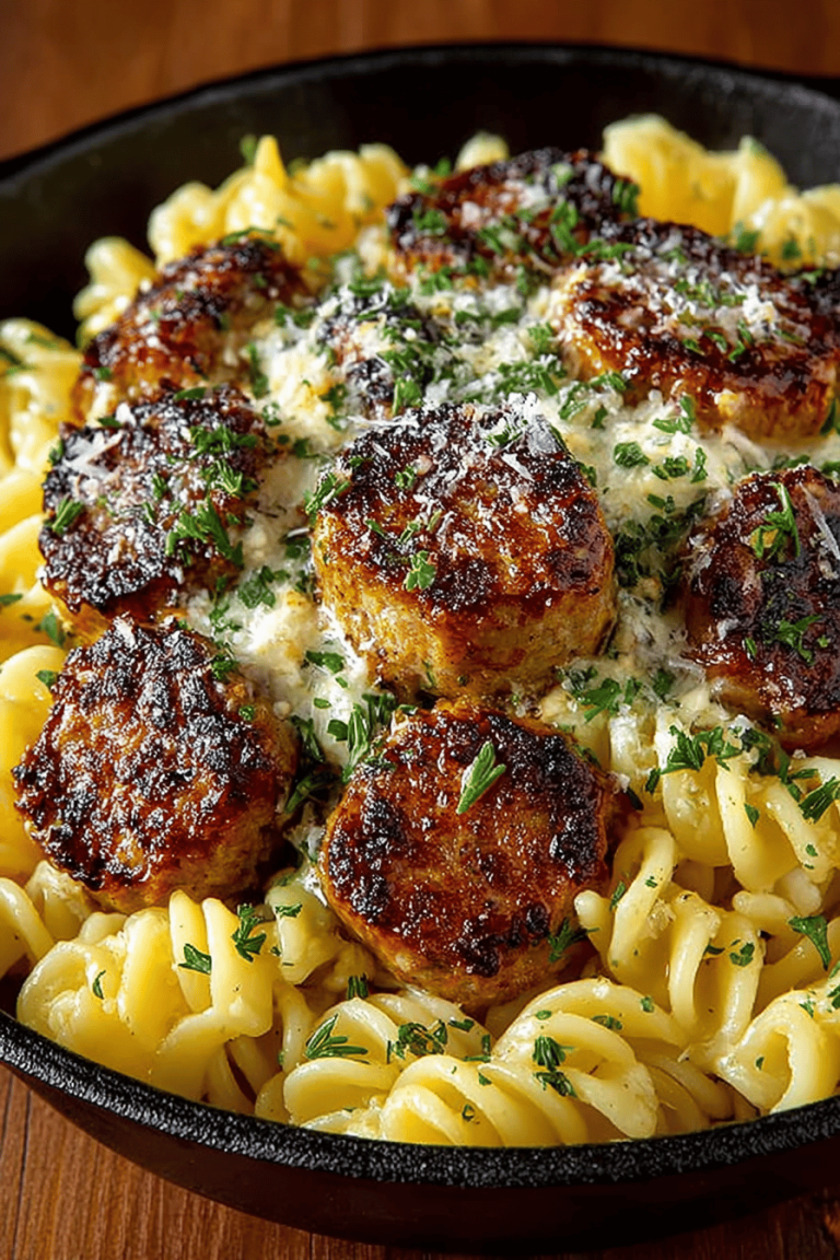 Garlic Butter Sausage Bites Paired with Creamy Parmesan Pasta Recipe