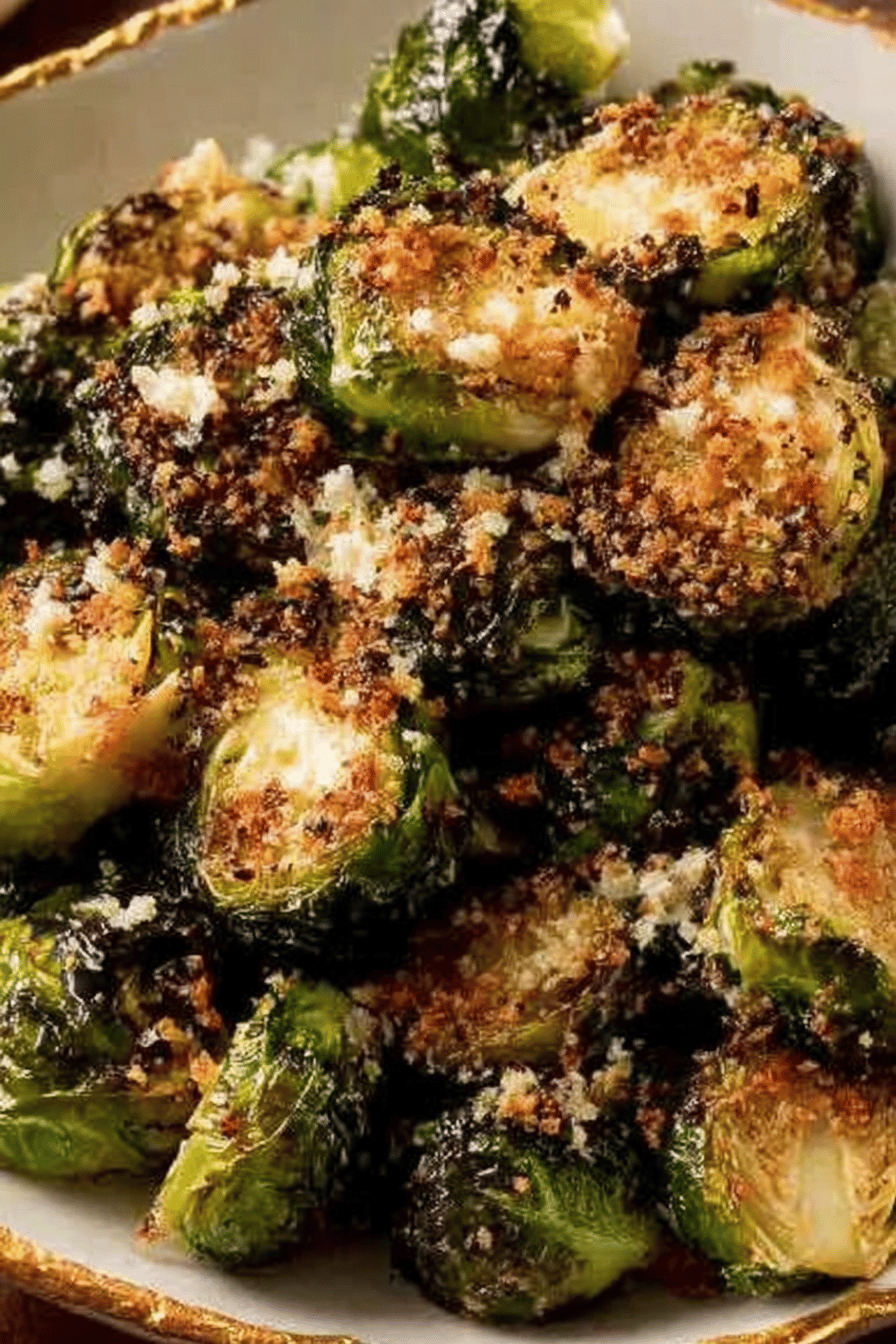Garlic Parmesan Roasted Brussels Sprouts Recipe final dish beautifully presented and ready to serve