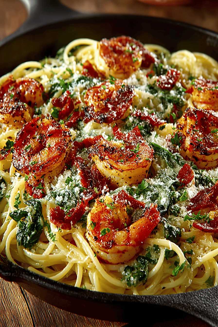 Garlic Shrimp Pasta Recipe - How to Prepare Creamy and Savory Seafood Dish ingredients organized and measured on kitchen counter