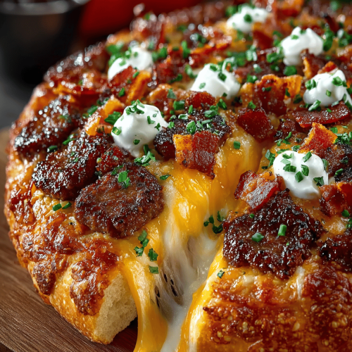 Giant Burger Pizza Topped with Succulent Meat, Melted Cheese, and Crispy Bacon Slices