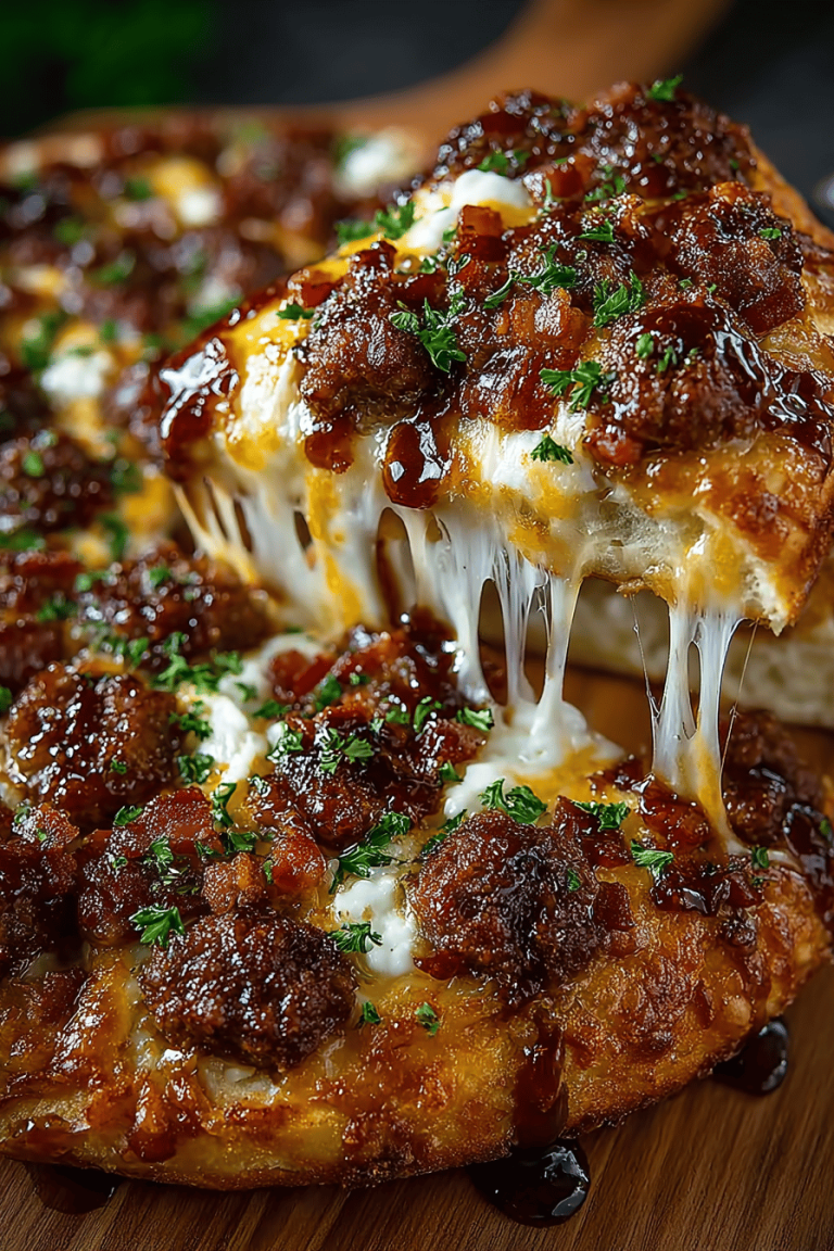 Giant Burger Pizza Topped with Succulent Meat, Melted Cheese, and Crispy Bacon Slices