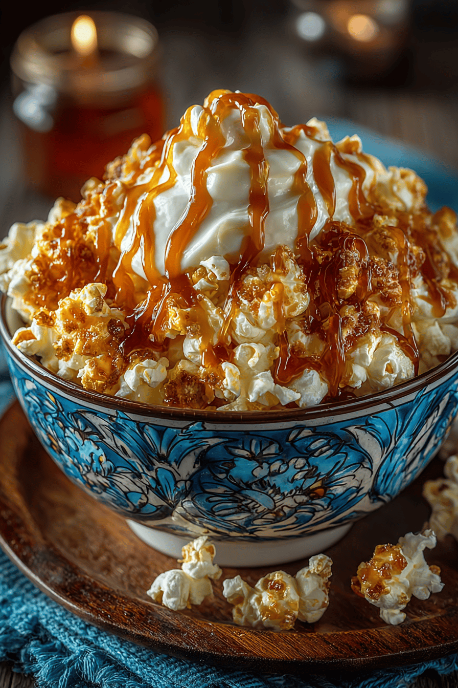 Gooey Marshmallow Caramel Popcorn Recipe slice on plate showing perfect texture and swirl pattern