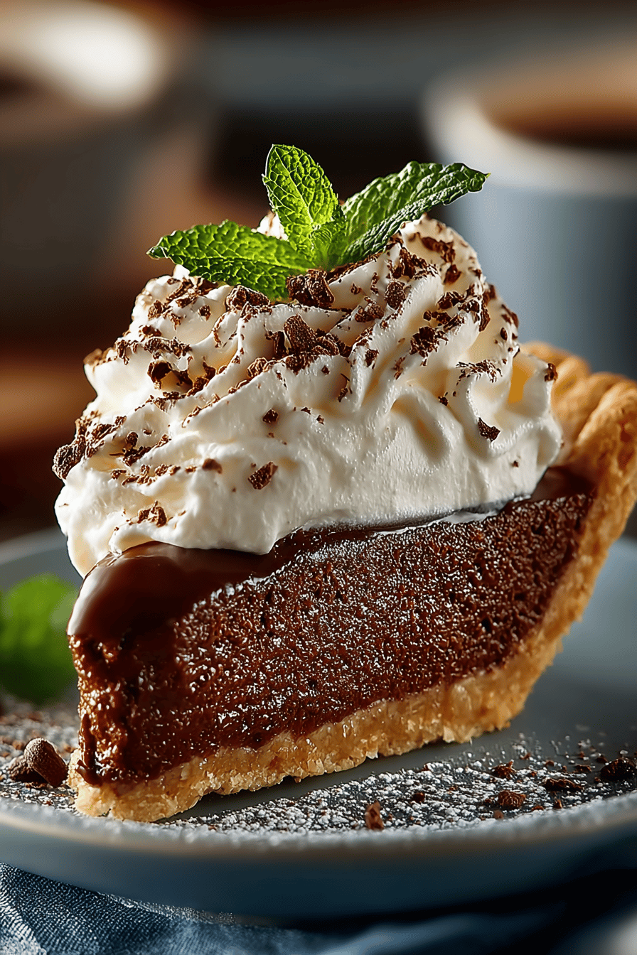 Granny's Homemade Cocoa Cream Pie Recipe slice on plate showing perfect texture and swirl pattern