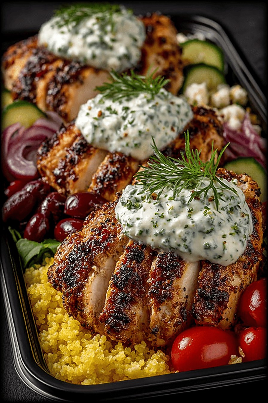 Greek Chicken Bowls Meal Prep An Easy Recipe Guide ingredients organized and measured on kitchen counter