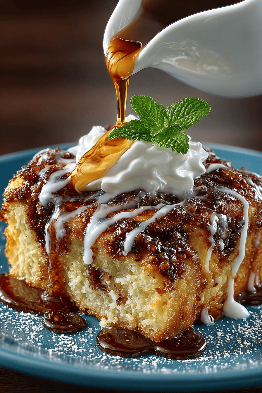 Homemade Cinnamon Roll Casserole Recipe slice on plate showing perfect texture and swirl pattern