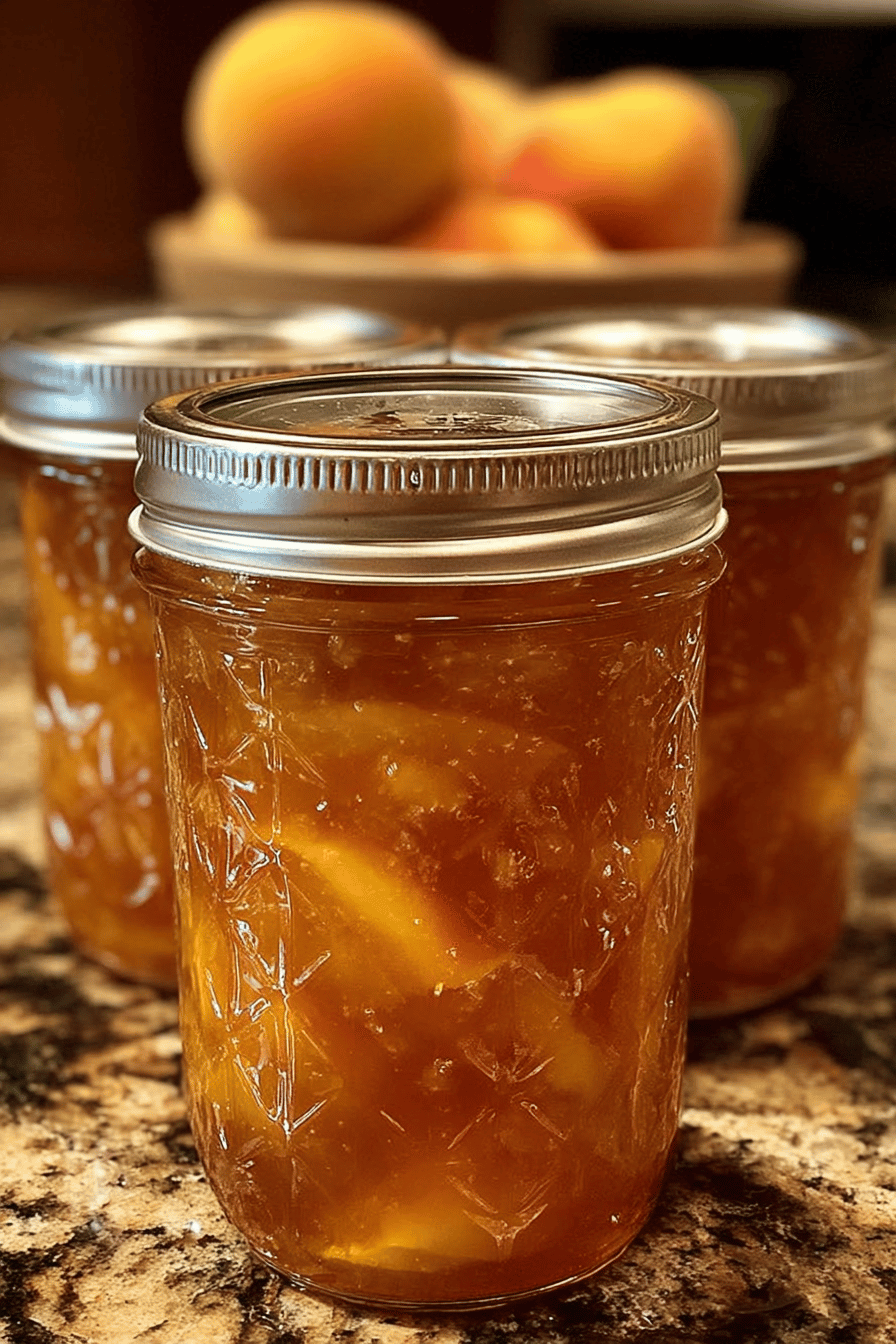 Homemade Peach Jam Recipe ingredients organized and measured on kitchen counter