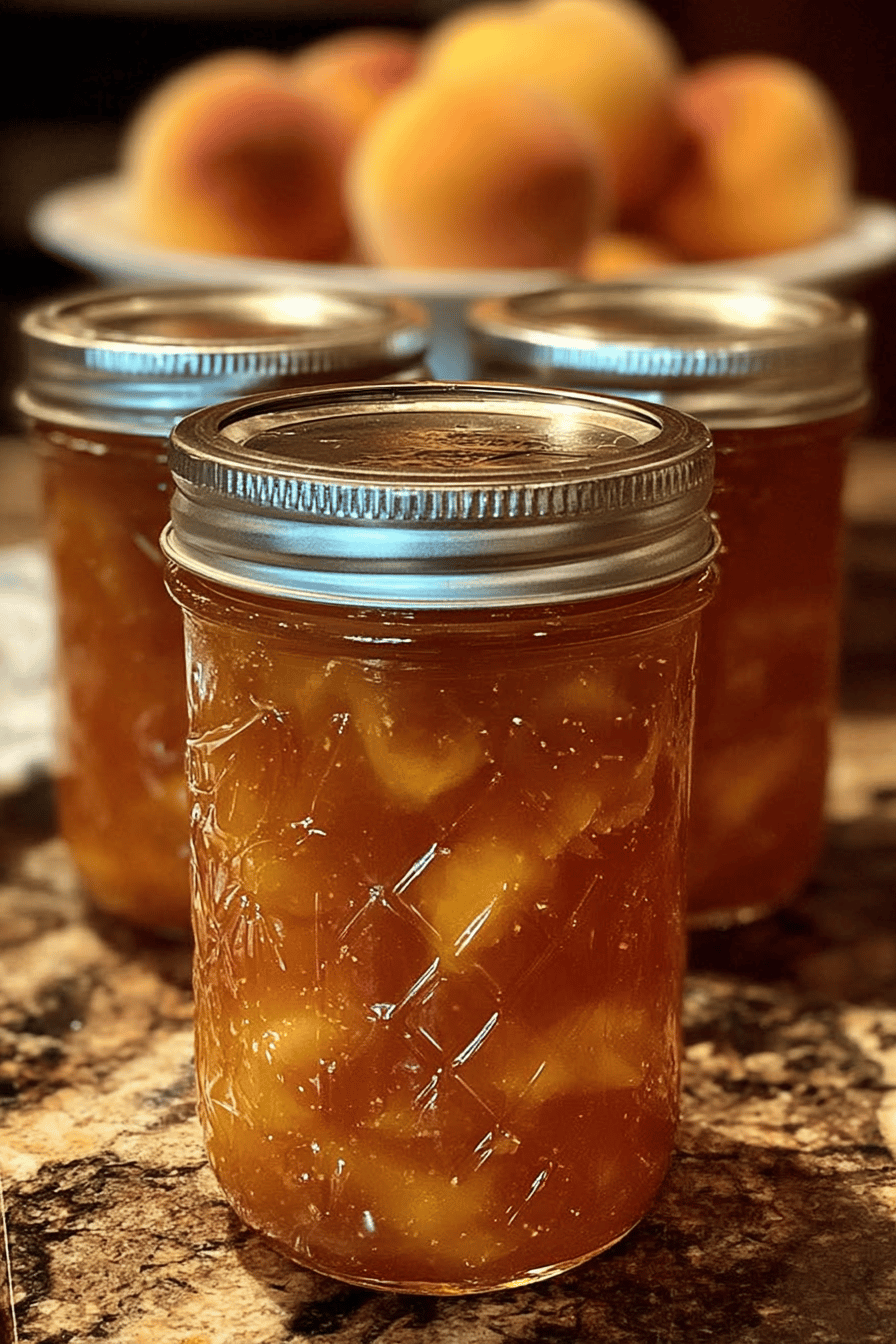 Homemade Peach Jam Recipe slice on plate showing perfect texture and swirl pattern