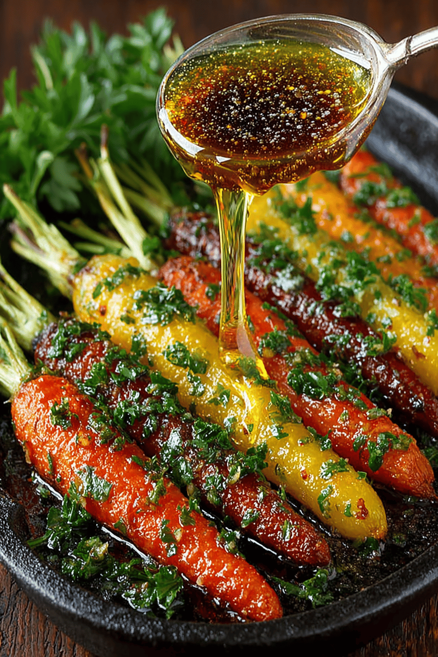 Honey Garlic Butter Roasted Carrots Recipe slice on plate showing perfect texture and swirl pattern