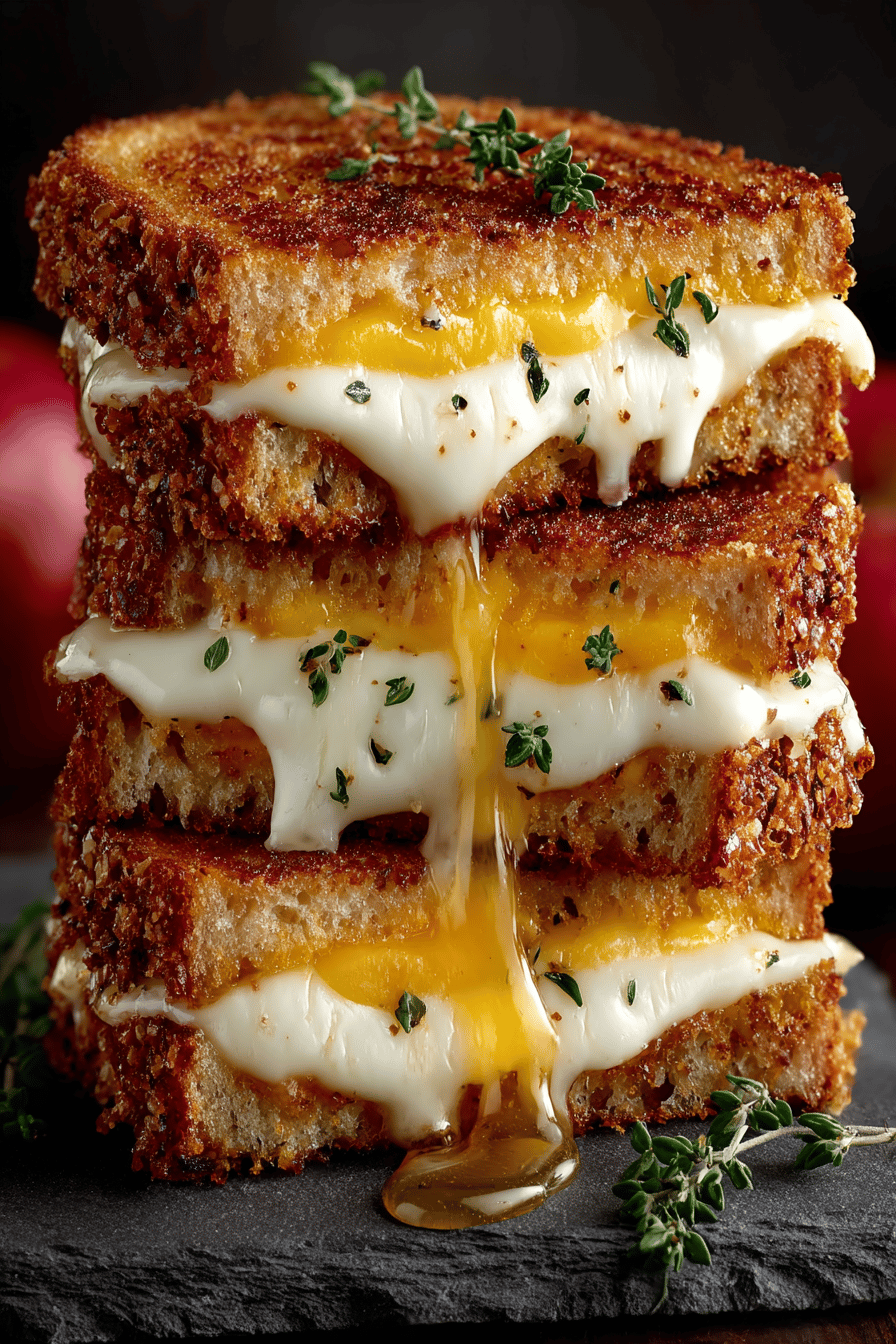 Honey Peach and White Cheddar Grilled Cheese Recipe ingredients organized and measured on kitchen counter
