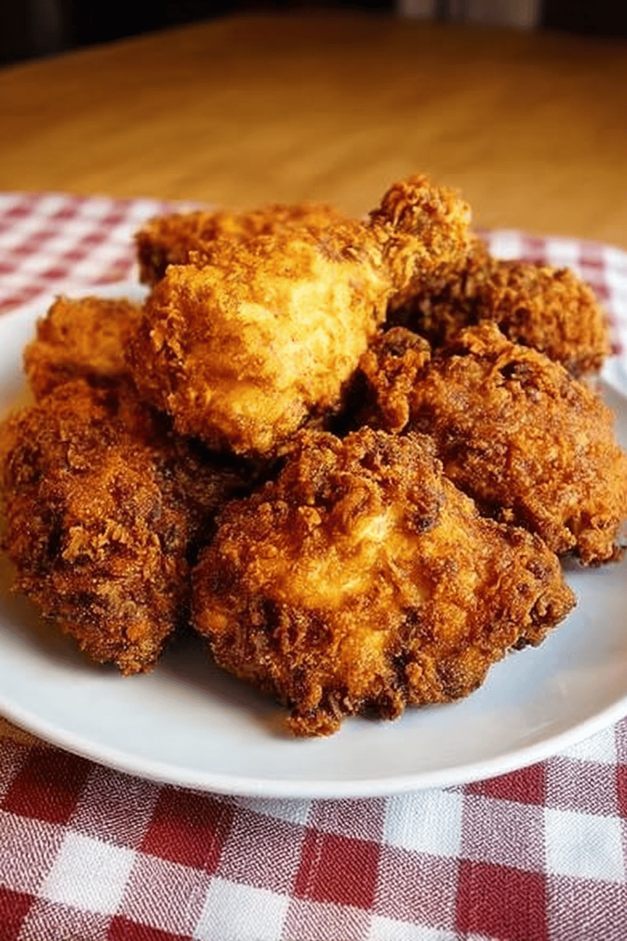 KFC's Original Secret Fried Chicken Recipe Unveiled slice on plate showing perfect texture and swirl pattern