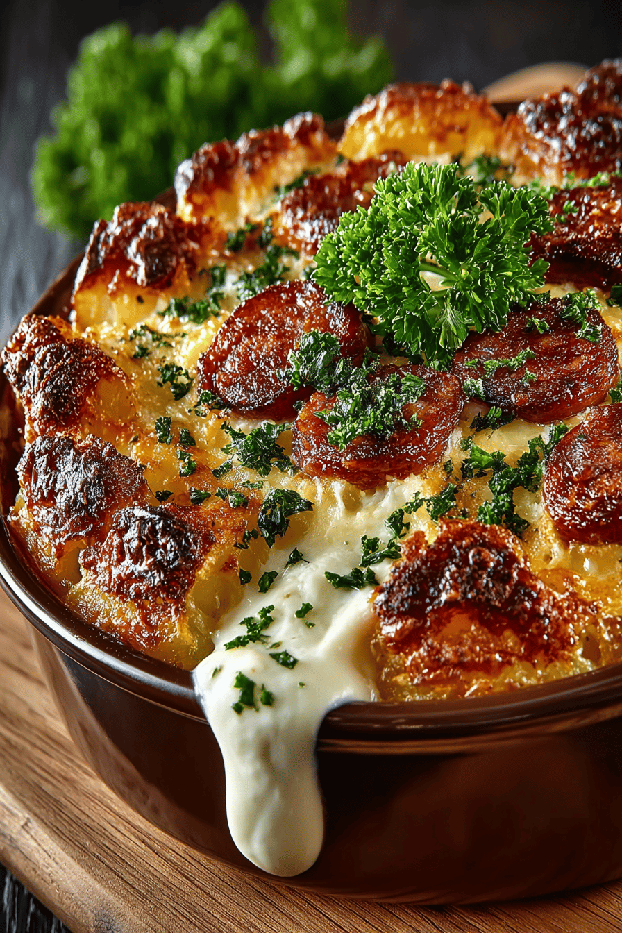 Kielbasa Sausage and Cheesy Potato Casserole Recipe ingredients organized and measured on kitchen counter