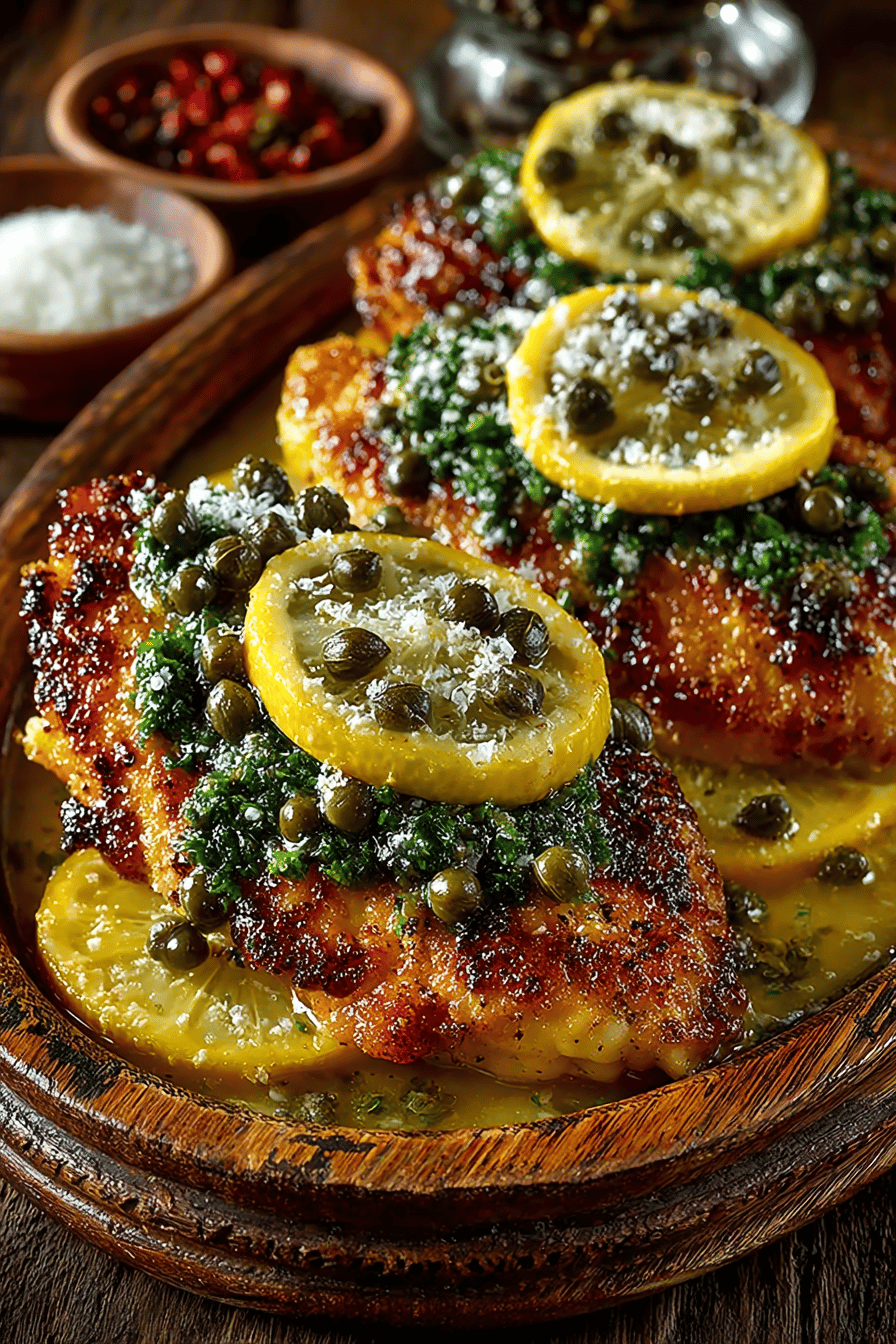 Lemon Chicken Piccata Recipe ingredients organized and measured on kitchen counter