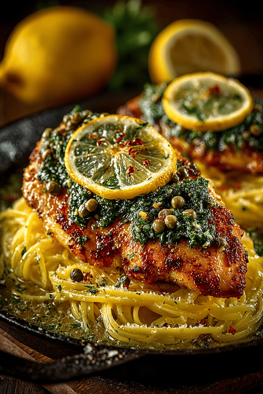 Lemon Chicken Piccata Recipe slice on plate showing perfect texture and swirl pattern