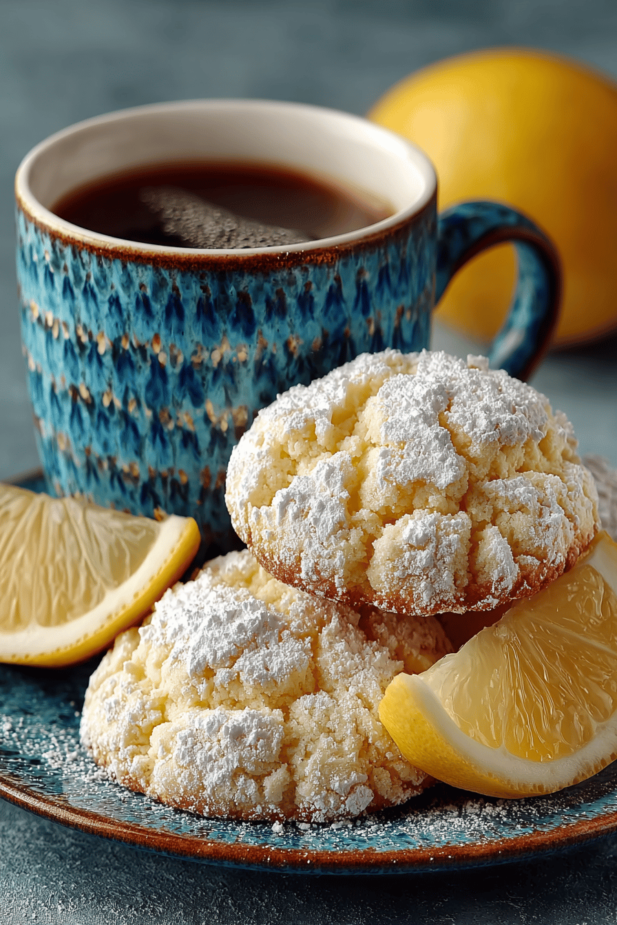 Lemon Gooey Butter Cookies Recipe slice on plate showing perfect texture and swirl pattern