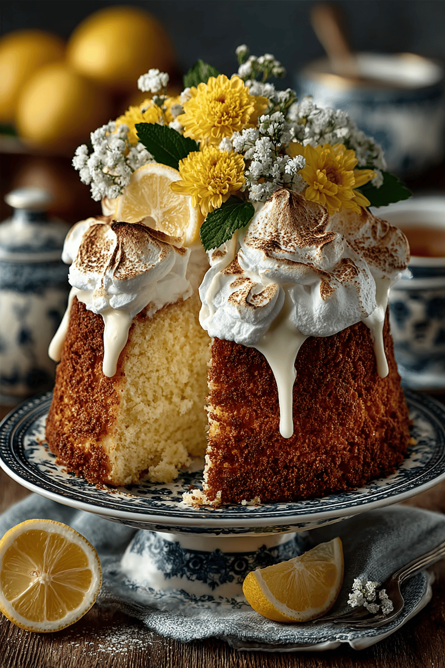 Lemon Meringue Angel Cake Recipe final dish beautifully presented and ready to serve