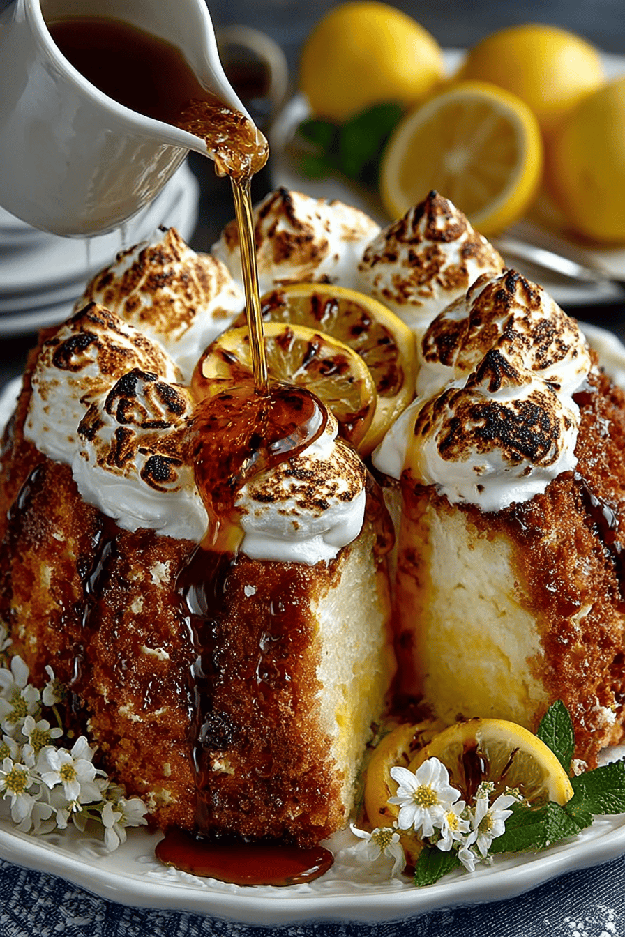 Lemon Meringue Angel Cake Recipe slice on plate showing perfect texture and swirl pattern