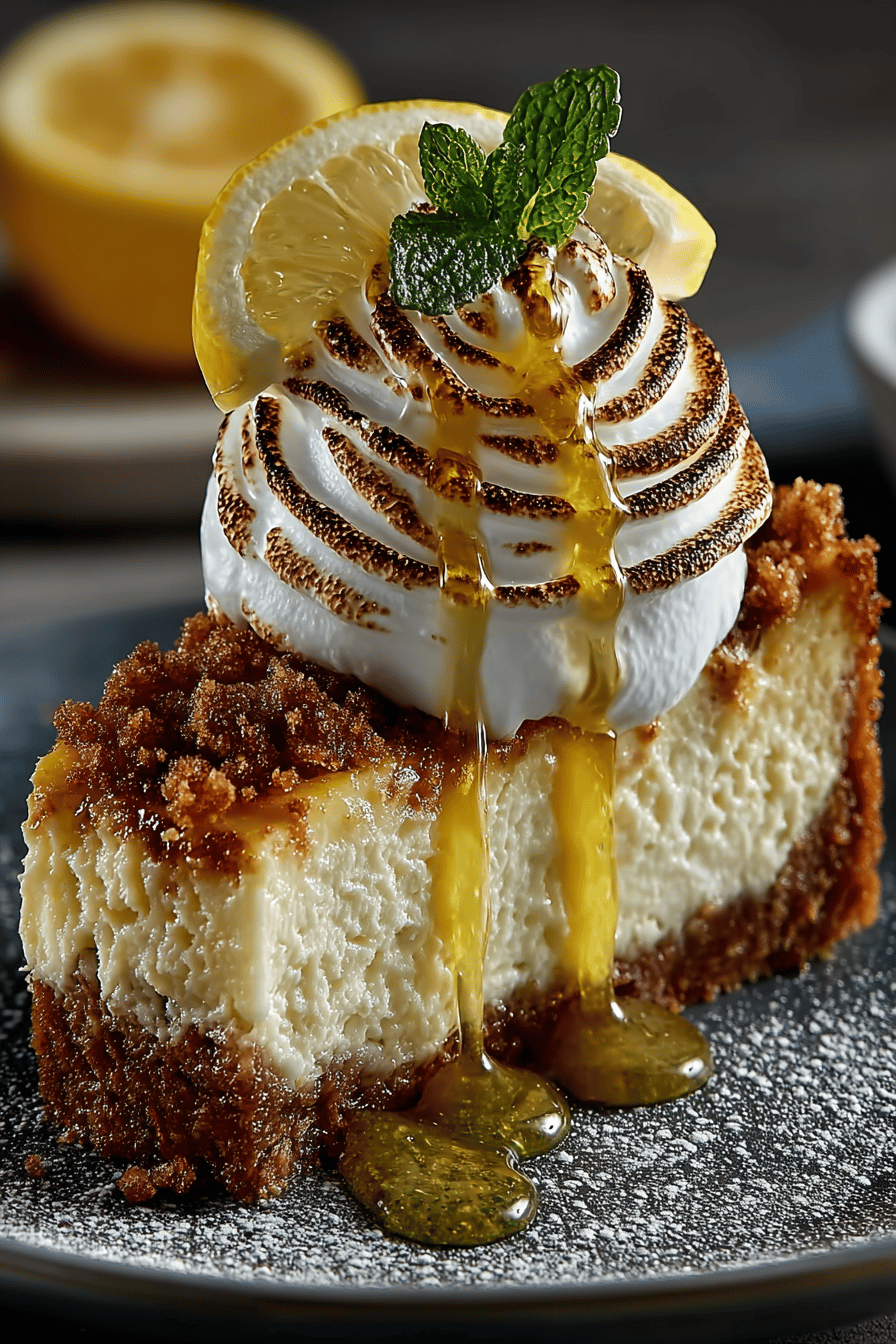 Lemon Meringue Cheesecake Recipe final dish beautifully presented and ready to serve